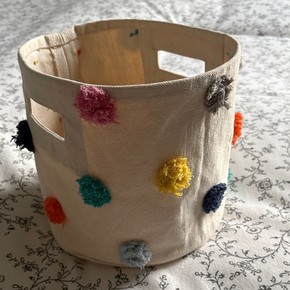 Petit Pehr Cotton Canvas Basket with Colorful Pom Poms - Picture 3 of 4